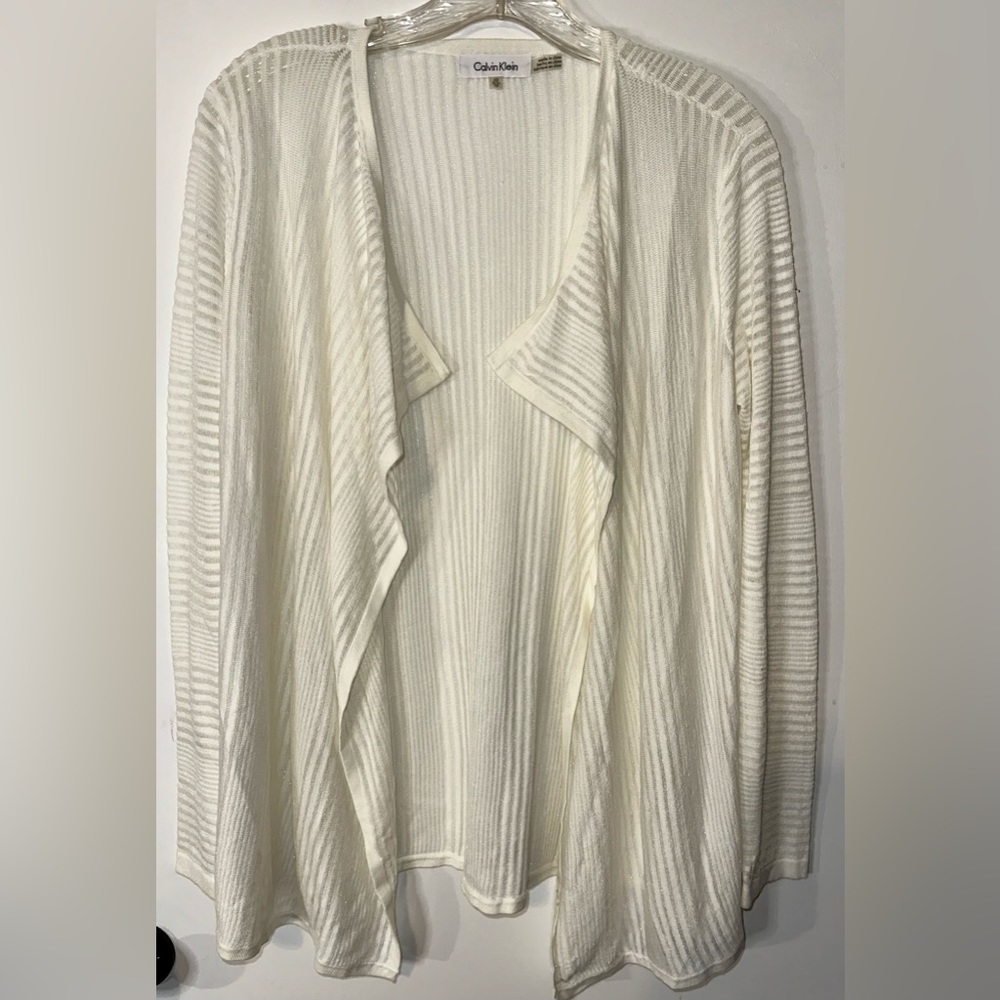 Calvin Klein Cardigan Sweater Women's XS Sheer Sweater Cream Business Casual